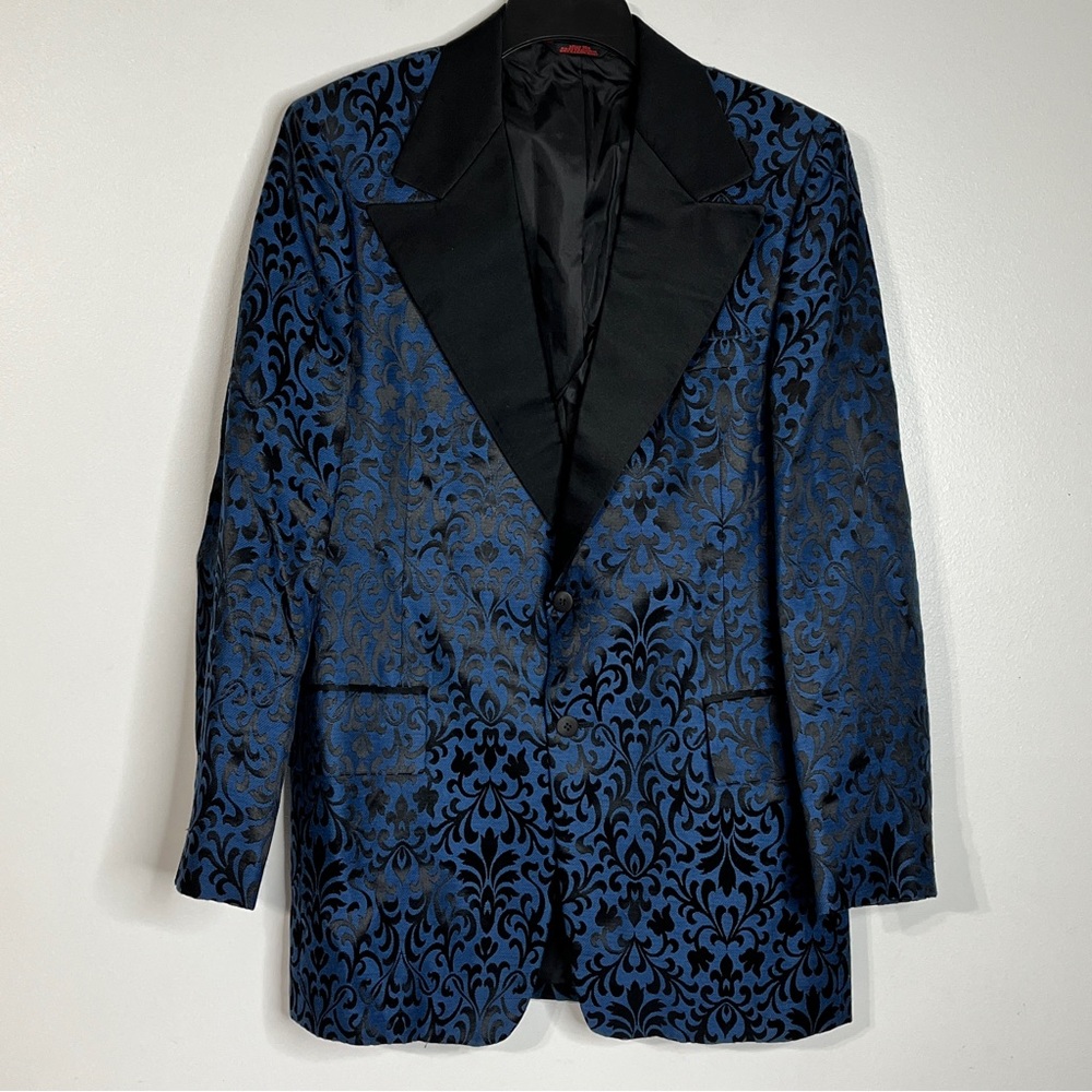 After Six Slim Fit 2 Button Navy Blue Tuxedo Shawl Lapel Floral Jacket